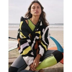 New Free People Hit The Slopes Fleece Jacket Graphic Printed
